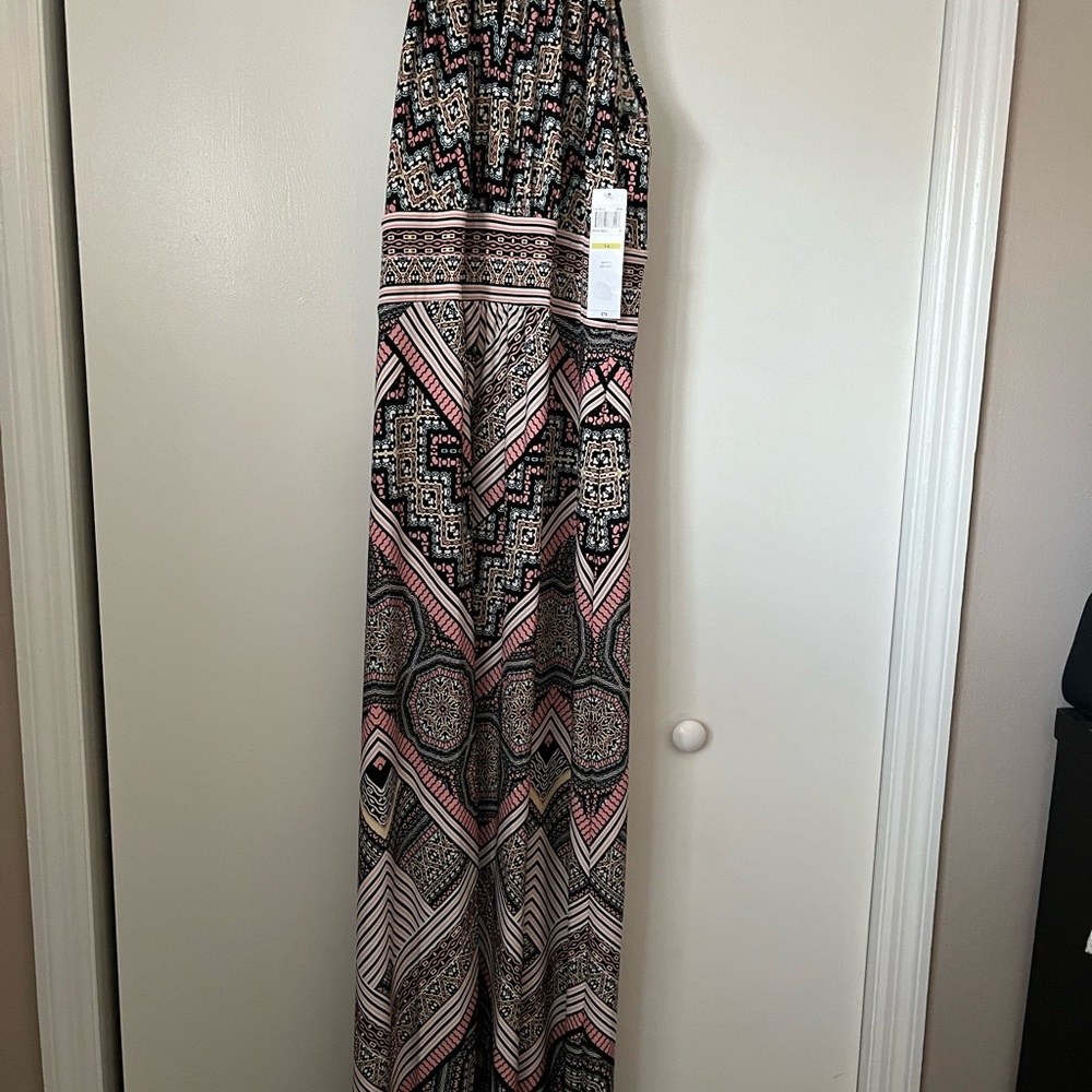London Style Geometric Maxi Dress - Black, Pink, White